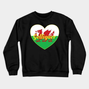 Gelligaer Wales UK Wales Flag Heart Crewneck Sweatshirt